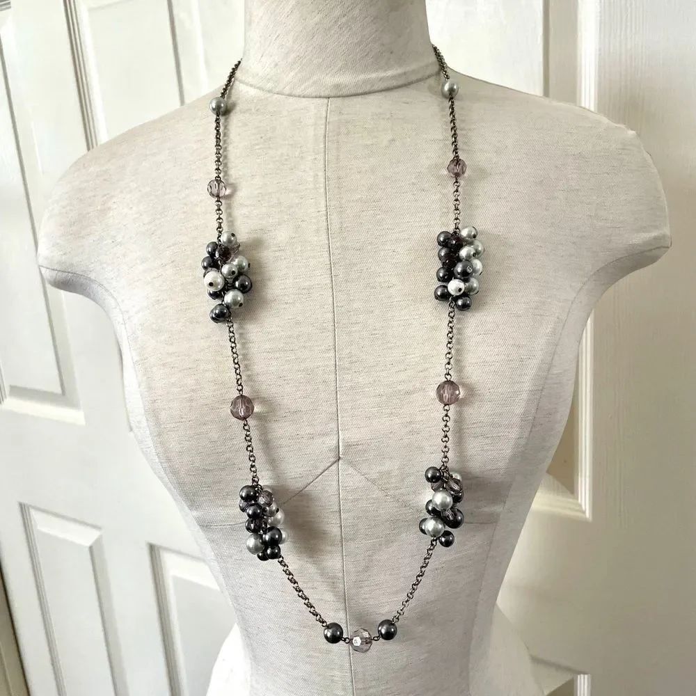 Long faux Pearl beaded necklace